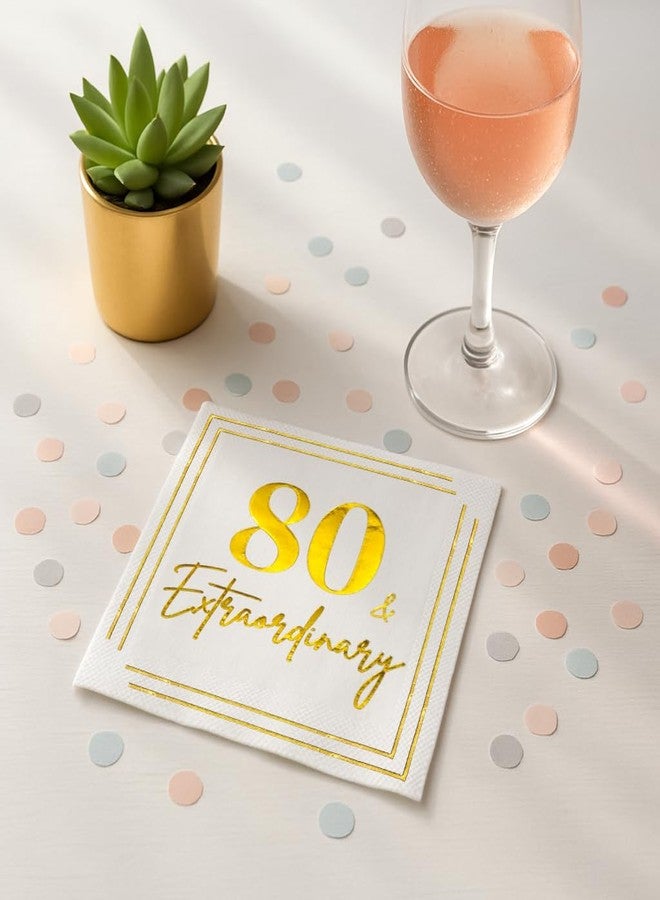 Cloverjoyed 80th Birthday Cocktail Napkins, Gold 80 Years Old Bday Party Decorations, "80 & Extraordinary" Disposable Paper Napkin Decor for Women & Men, Milestone Celebration Fabulous Gift Ideas, 50 Pack - Image 5